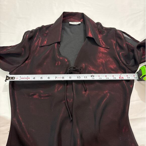 Vintage Mandee Womens Medium Red Shimmer Gothic Edgy Blouse Witchy Party - Picture 7 of 7